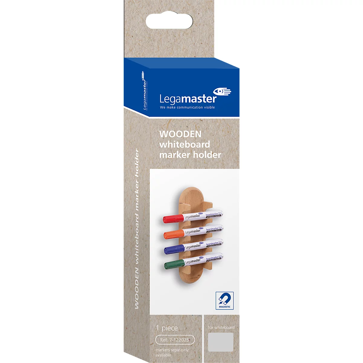 Whiteboard-Markerhalter Legamaster WOODEN, magnetisch, lagert 4 Boardmarker, B 60 x T 35 x H 200 mm, Buchenholz, lackiert